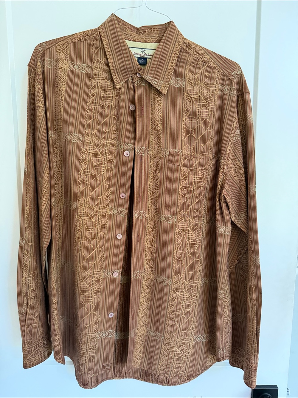 Tommy Bahama Silk Brown Striped & Geometric Long-Sleeve Shirt